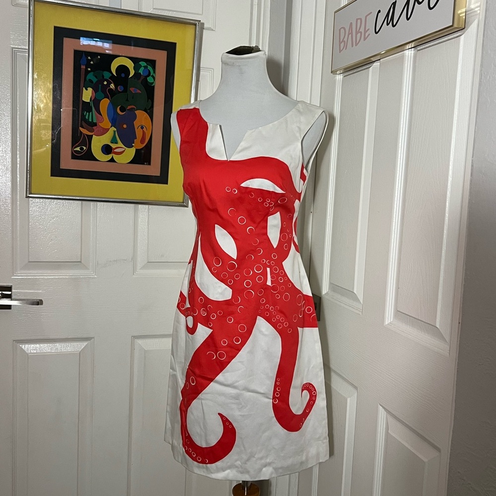 Lilly Pulitzer red and white Octopus shift dress sz 2